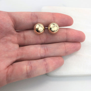 18K Gold Layered Oro Laminado 11 mm Stud Ball Push Back Earrings 21.0161